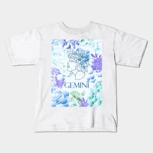 Gemini Zodiac Aqua Blue Fantasy Design Horoscope Design Kids T-Shirt